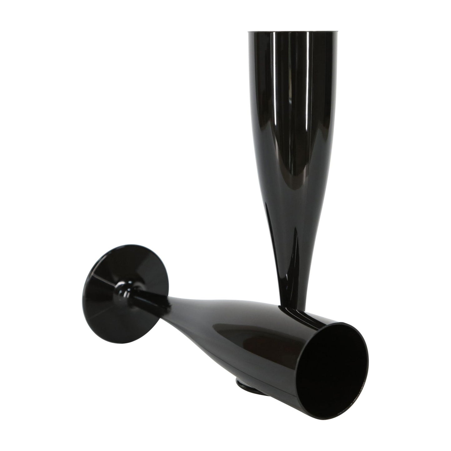 10 x Black Cutlery, 10 x Black Champagne Flutes Plastic 175ml Set Product Pro Plastics