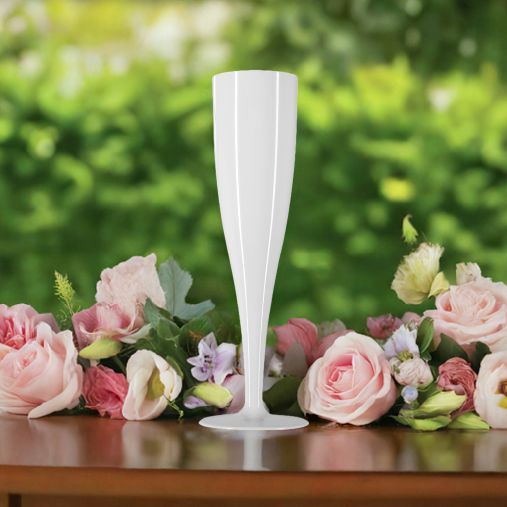 50 x White Disposable Plastic Prosecco Champagne Flutes 175ml 6oz