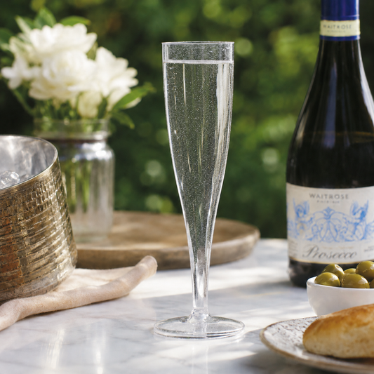 10 x Silver Glitter Plastic Prosecco Flutes 175ml 6oz