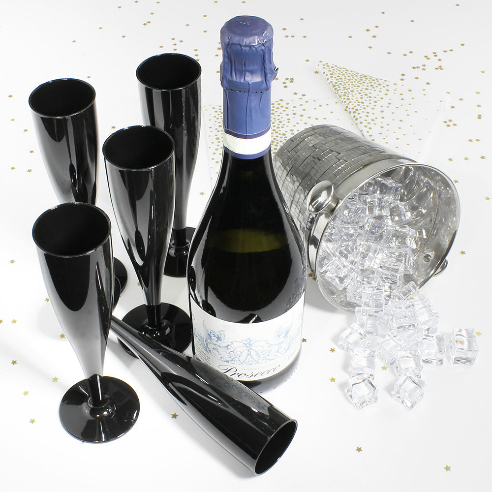50 x Black Biodegradable Plastic Prosecco Champagne Flutes 175ml 6oz