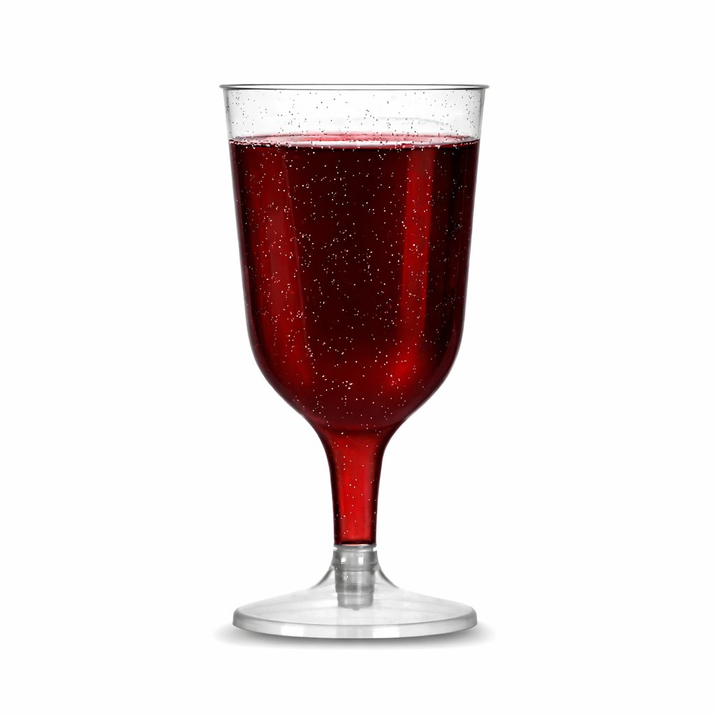 6 x Silver Glitter Plastic Disposable Wine Glasses 200ml 7oz