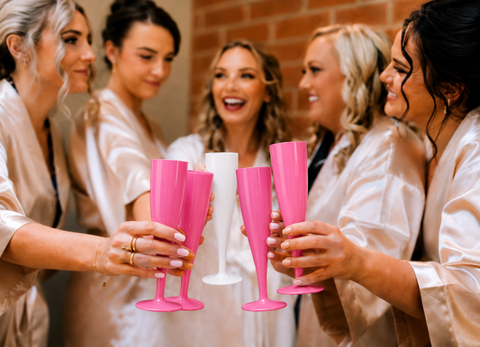 10 x Bridal Pack Plastic Prosecco Flutes 9 Pink 1 White