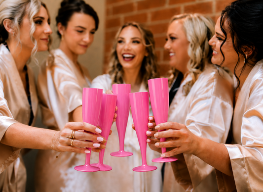 10 x Pink Biodegradable Plastic Prosecco Champagne Flutes 175ml 6oz