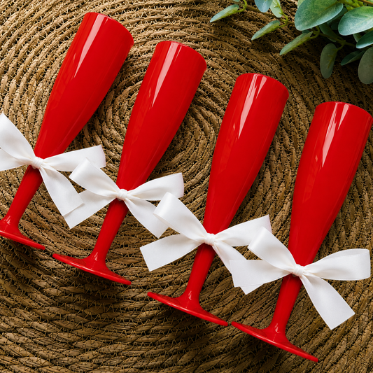 20 x Red Biodegradable Plastic Prosecco Champagne Flutes 175ml 6oz