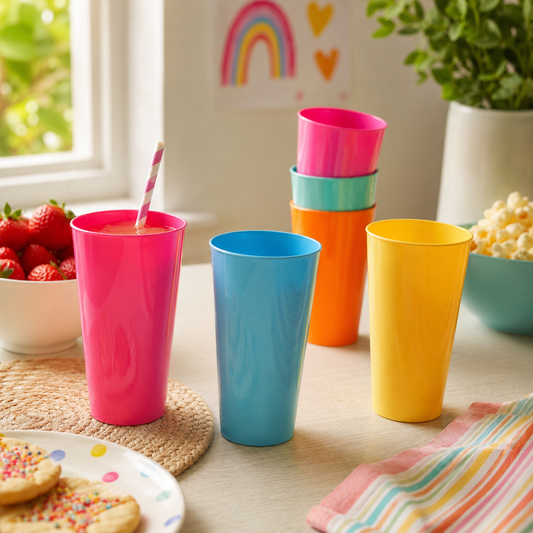 24 x Multicoloured Plastic Reusable Pint Cups Coloured 568ml 20oz