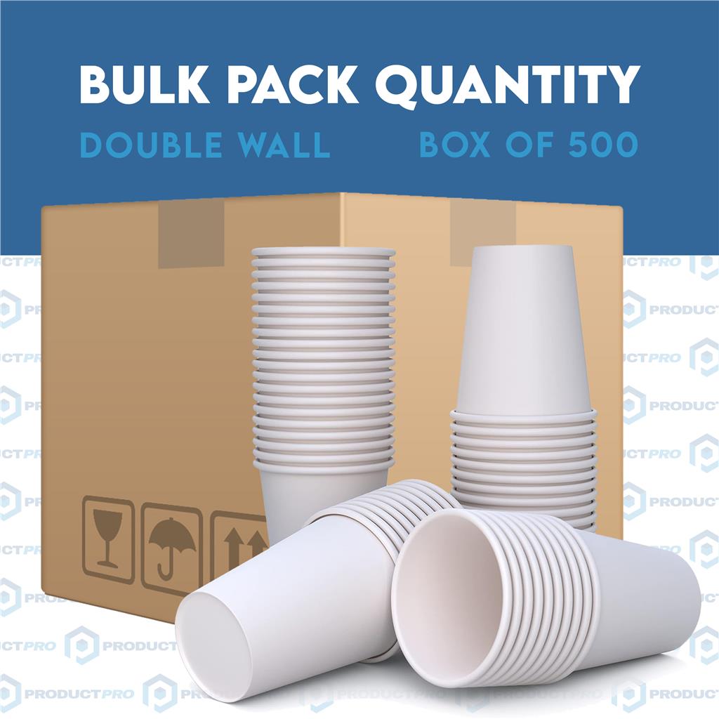 500 x 12oz White Paper Cups for Tea Coffee Hot Drinks Double Wall insulated