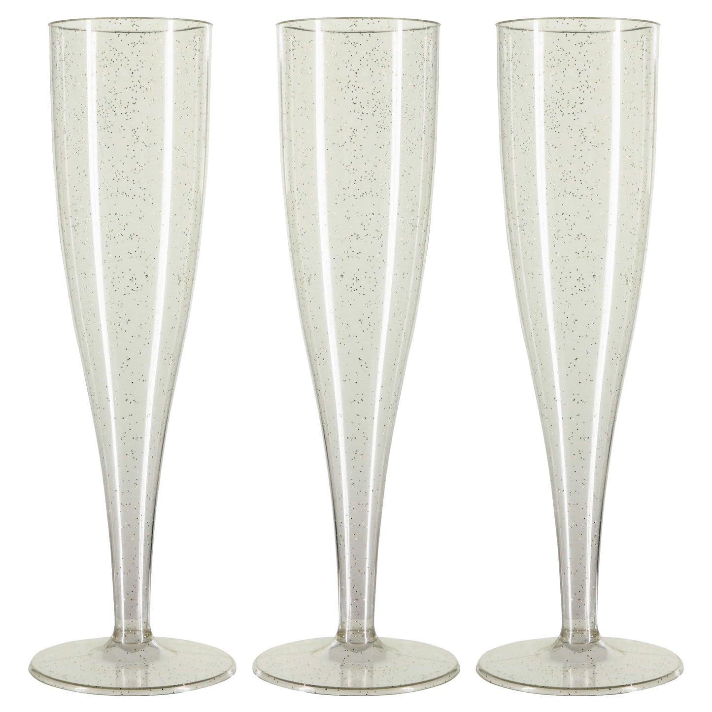 100 x Gold Glitter Disposable Plastic Prosecco Flutes 175ml 6oz