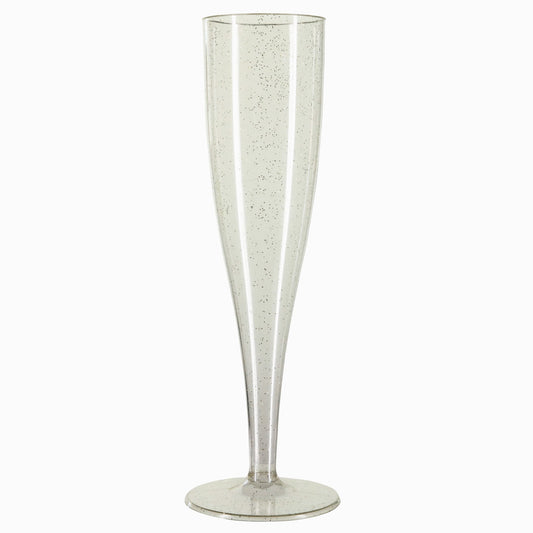 100 x Gold Glitter Disposable Plastic Prosecco Flutes 175ml 6oz