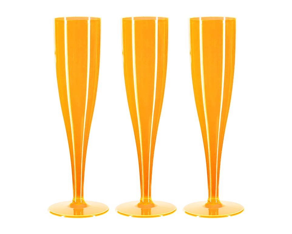 30 x Orange Plastic Disposable Prosecco Flutes 175ml 6oz