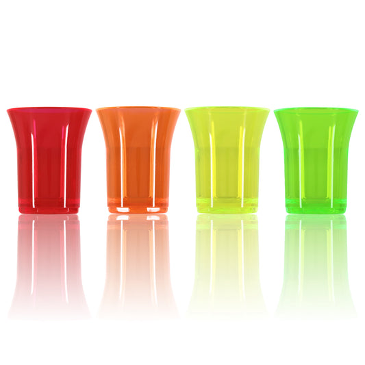 20 x Neon Plastic Reusable Shot Glasses 25ml