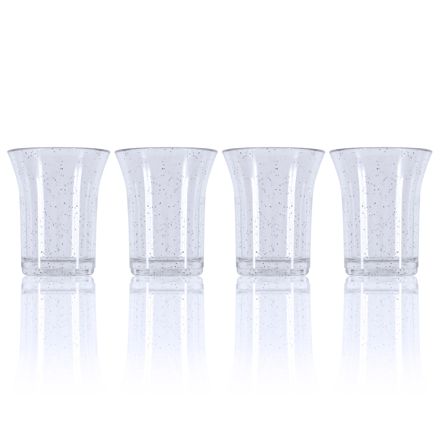 10 x Silver Glitter Plastic Reusable Shot Glasses 25ml