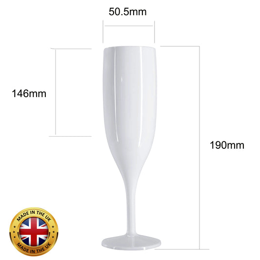 6 x White Reusable Plastic Prosecco Flutes 175ml 6oz