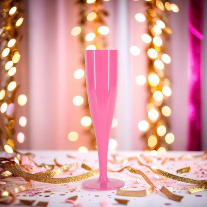 50 x Pink Disposable Plastic Prosecco Champagne Flutes 175ml 6oz
