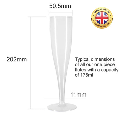 20 x Colourless Biodegradable Plastic Prosecco Champagne Flutes 175ml 6oz