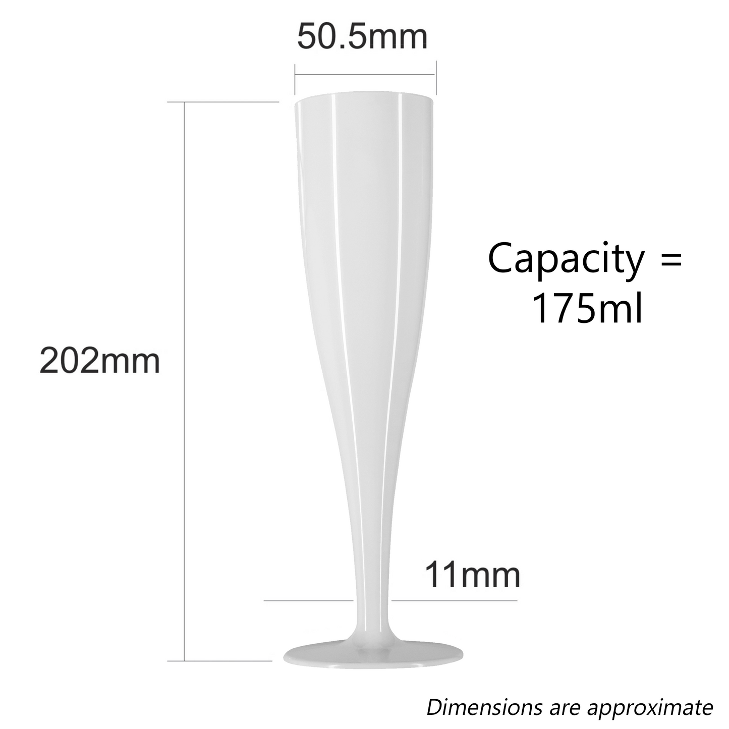10 x White Disposable Plastic Prosecco Champagne Flutes 175ml 6oz