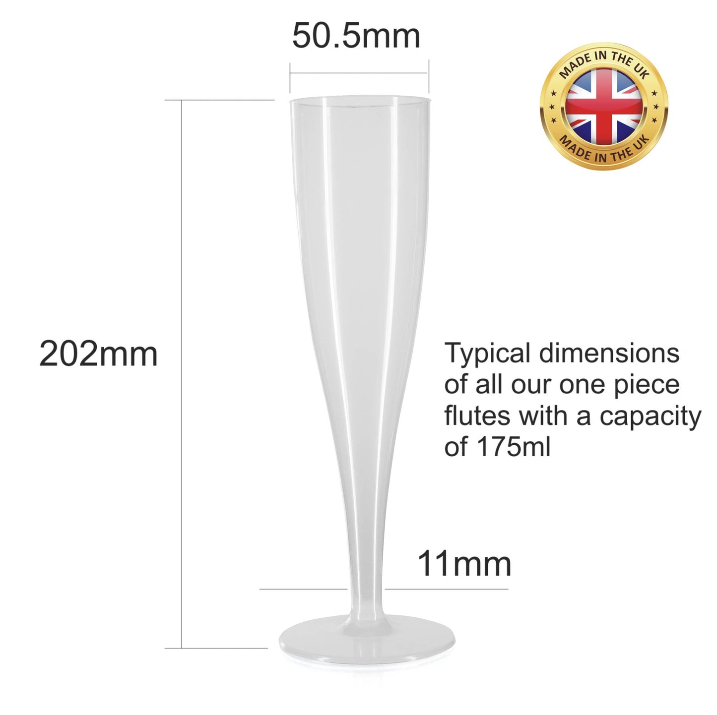 20 x White Disposable Plastic Prosecco Flutes 175ml 6oz