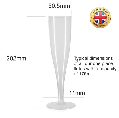 20 x White Disposable Plastic Prosecco Flutes 175ml 6oz