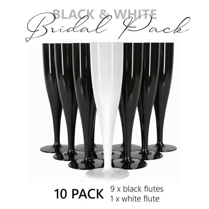 10 x Bridal Pack Plastic Prosecco Flutes 9 Black 1 White