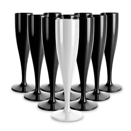 10 x Bridal Pack Plastic Prosecco Flutes 9 Black 1 White