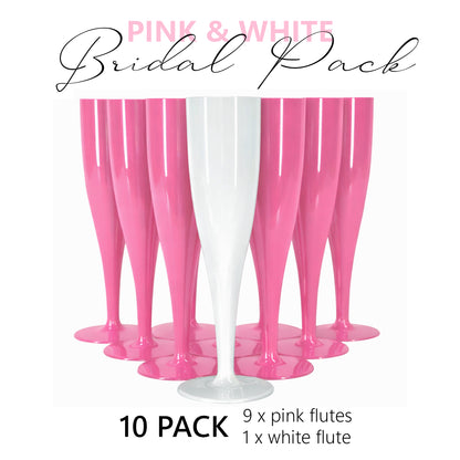 10 x Bridal Pack Plastic Prosecco Flutes 9 Pink 1 White