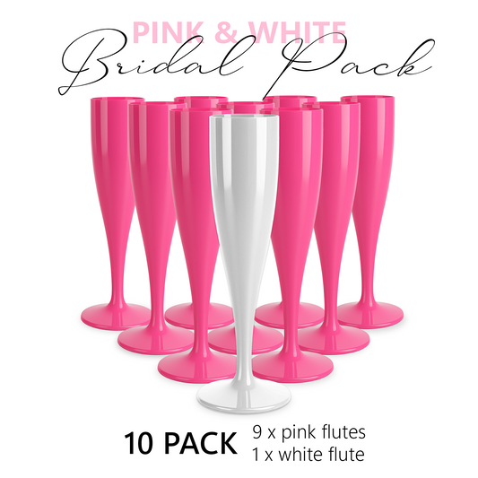 10 x Bridal Pack Plastic Prosecco Flutes 9 Pink 1 White