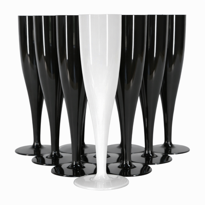 10 x Bridal Pack Plastic Prosecco Flutes 9 Black 1 White