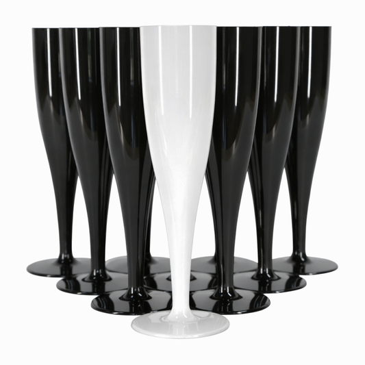 10 x Bridal Pack Plastic Prosecco Flutes 9 Black 1 White