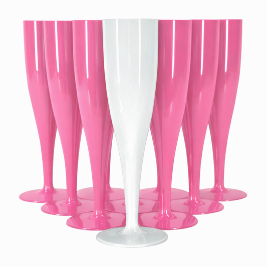 10 x Bridal Pack Plastic Prosecco Flutes 9 Pink 1 White