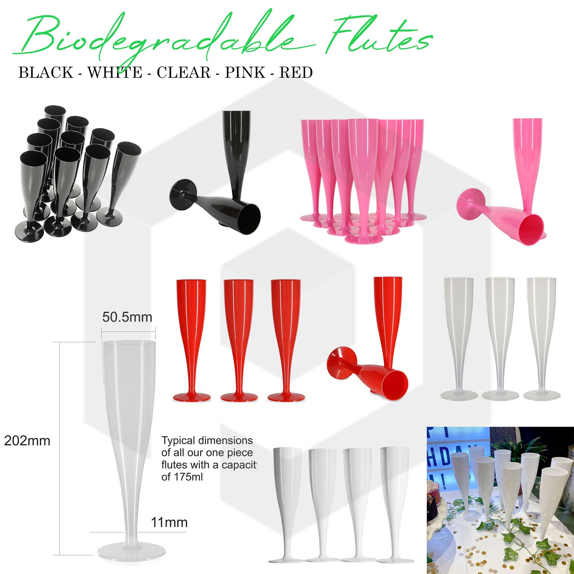 100 x White Biodegradable Plastic Prosecco Flutes 175ml 6oz