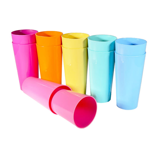 24 x Multicoloured Plastic Reusable Pint Cups Coloured 568ml 20oz