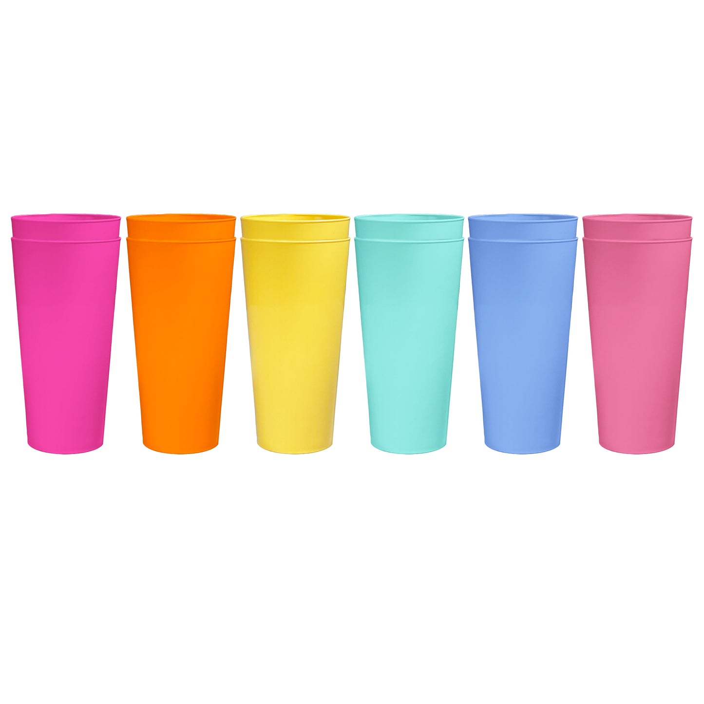 24 x Multicoloured Plastic Reusable Pint Cups Coloured 568ml 20oz