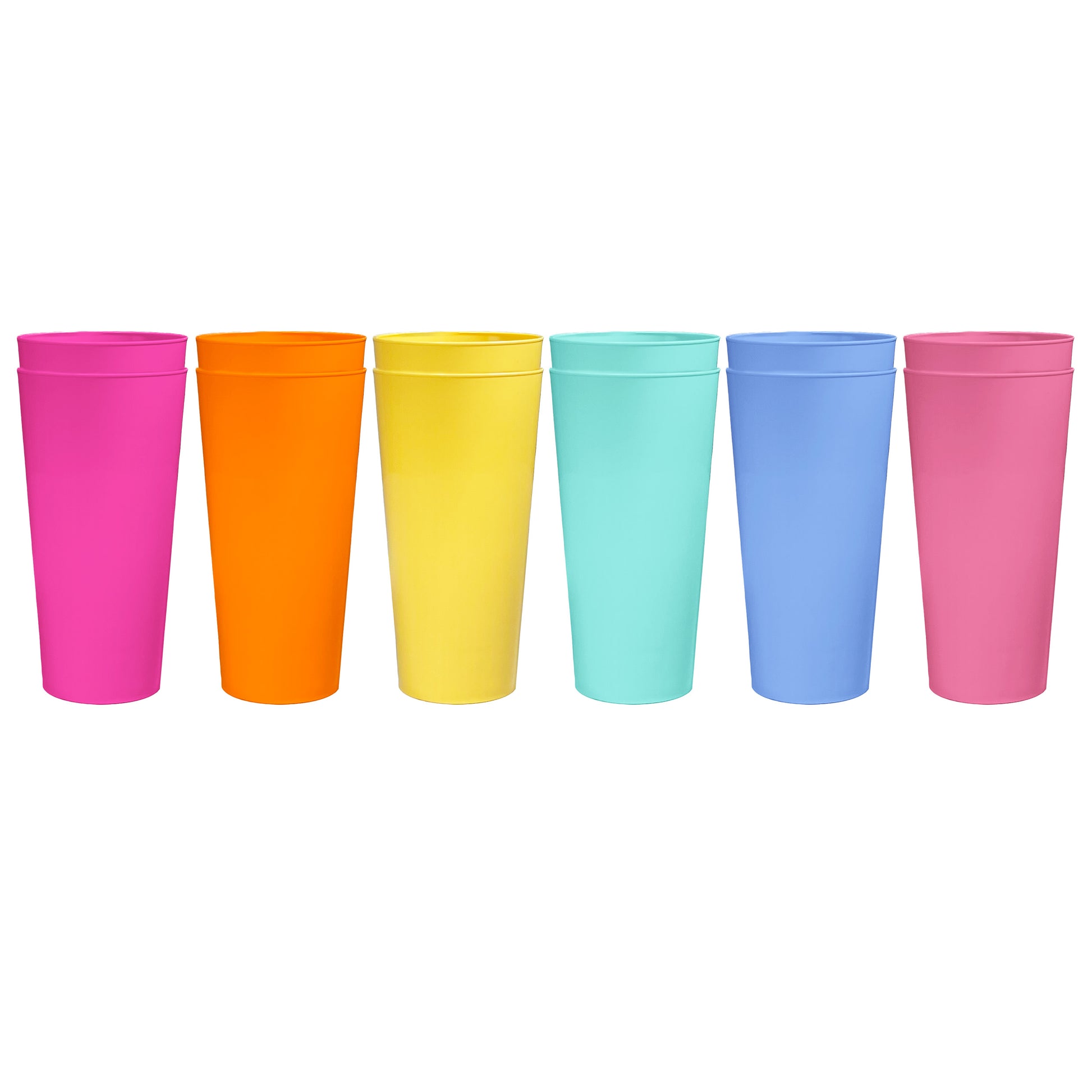 24 x Multicoloured Plastic Reusable Pint Cups Coloured 568ml 20oz