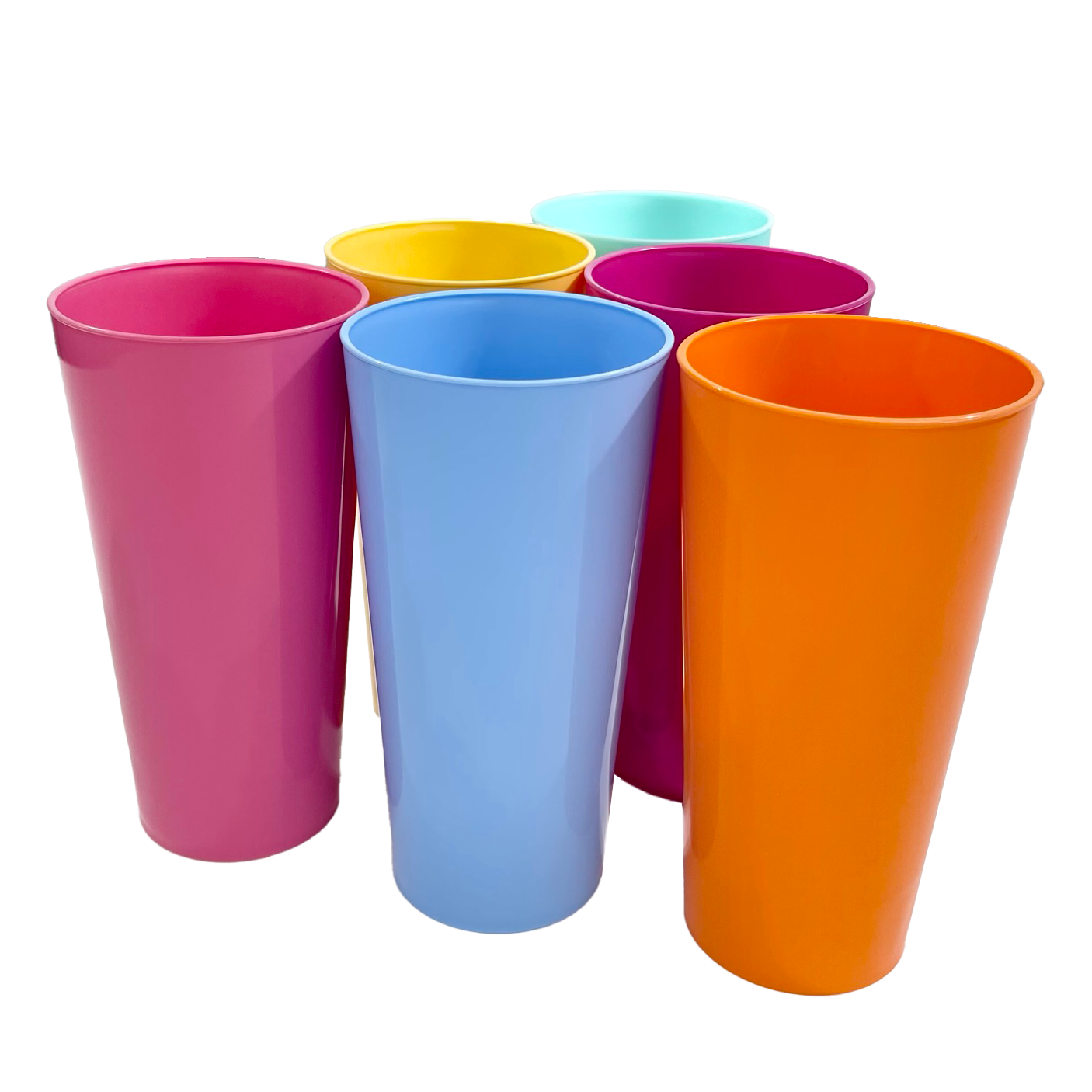 6 x Multicoloured Plastic Reusable Pint Cups Coloured 568ml 20oz