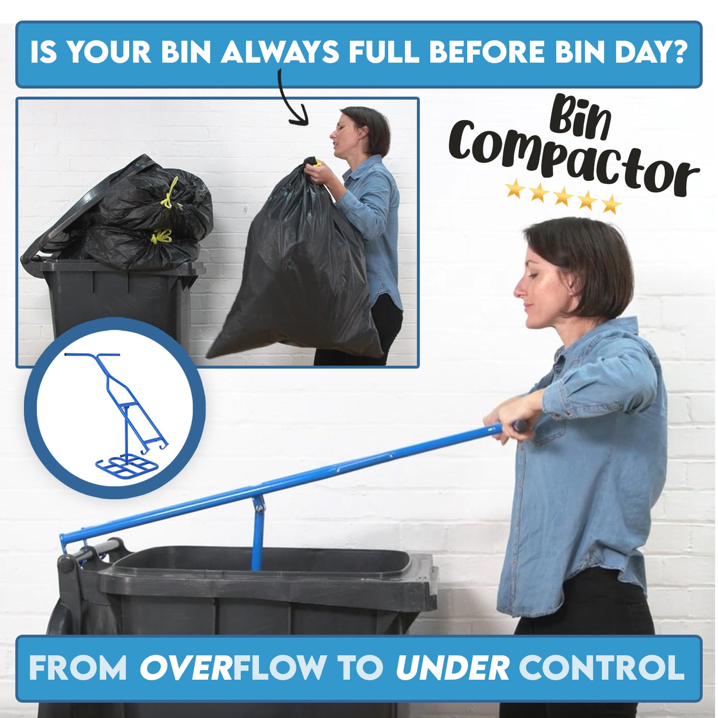 Wheelie Bin Compactor Press Suit Standard Household Rubbish Trash Recycling Bins