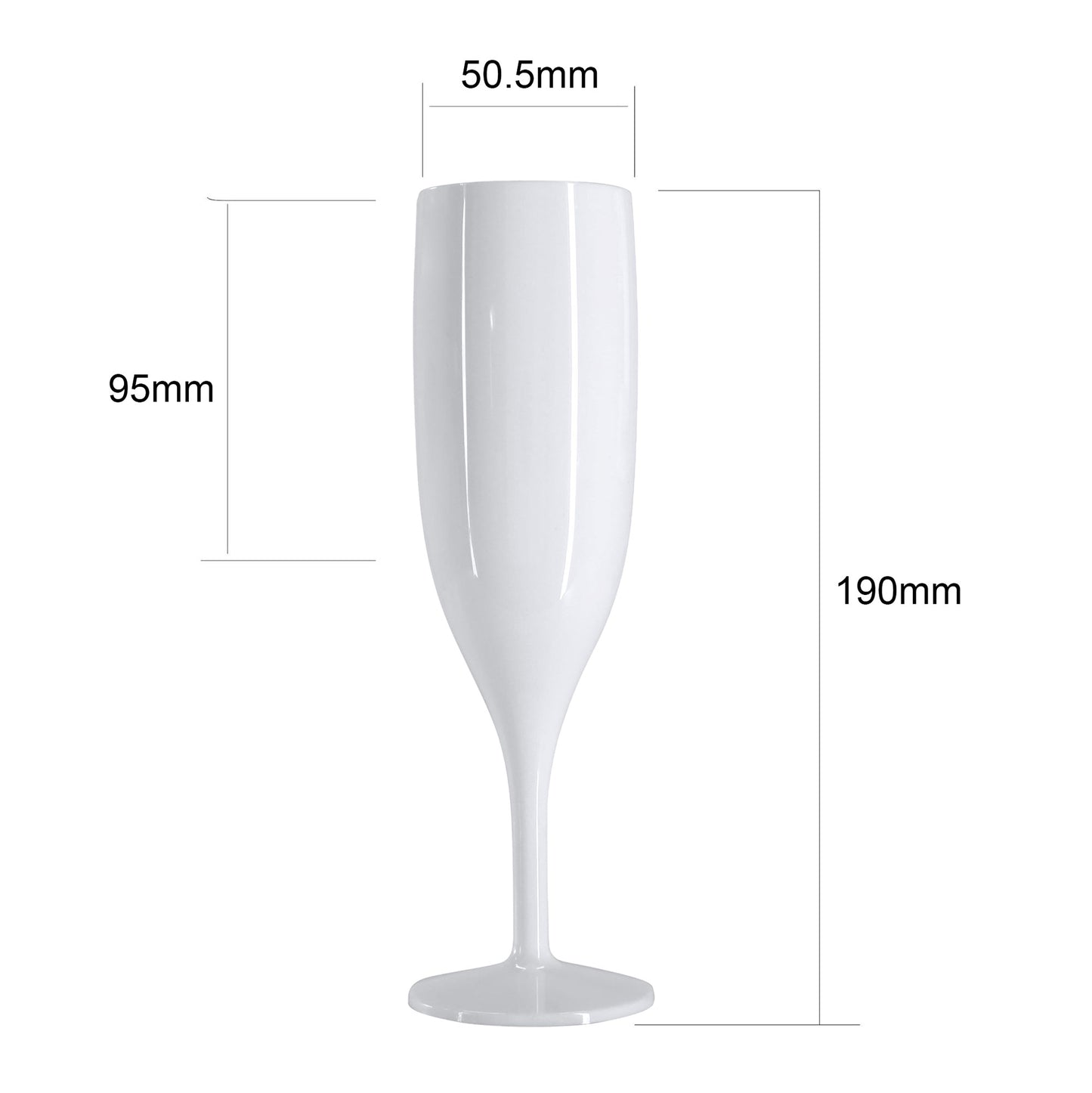 48 x White Reusable Plastic Prosecco Champagne Flutes 175ml 6oz