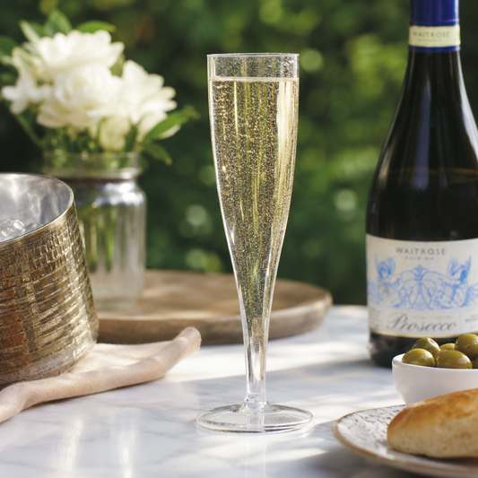 10 x Gold Glitter Plastic Prosecco Flutes 175ml 6oz