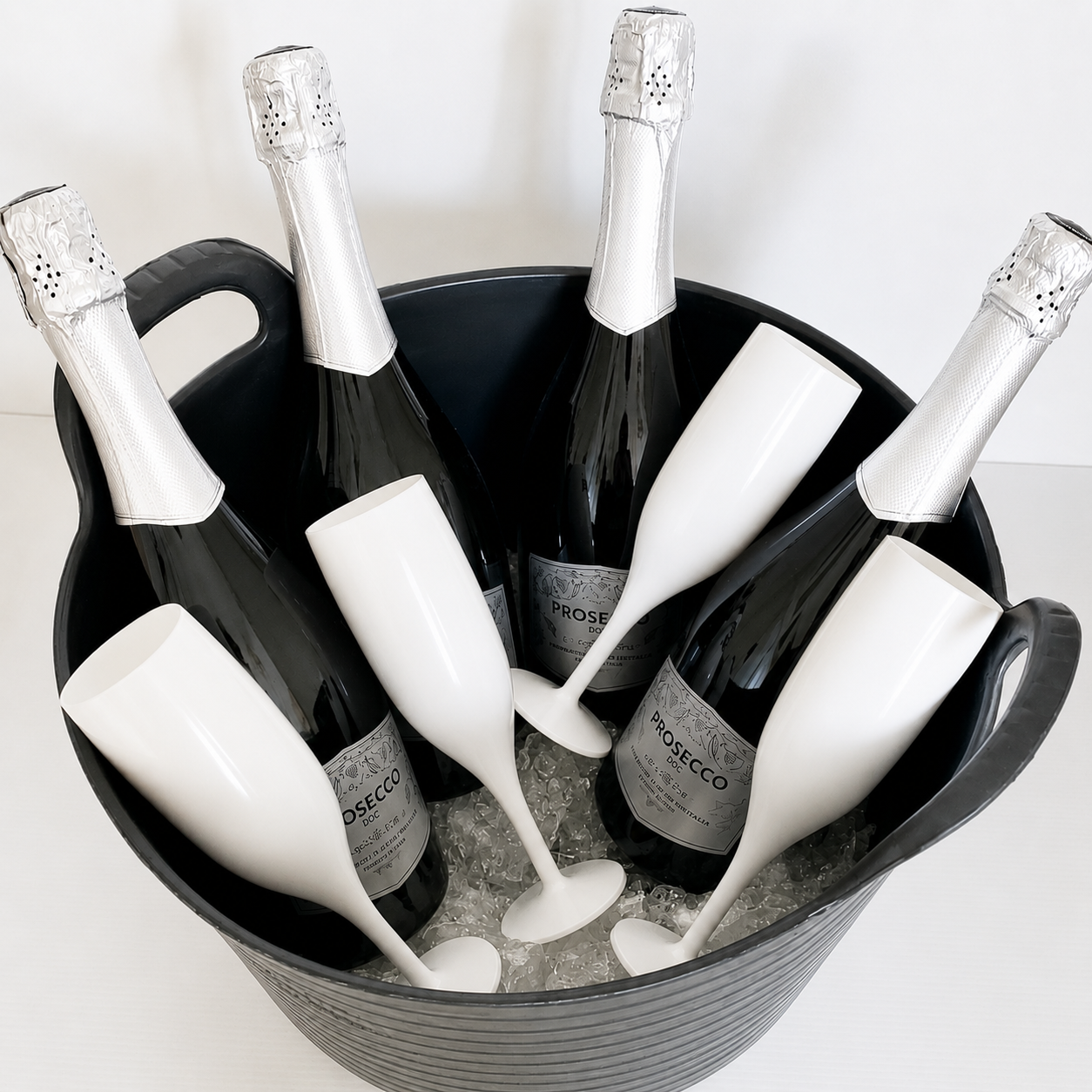 48 x White Reusable Plastic Prosecco Champagne Flutes 175ml 6oz