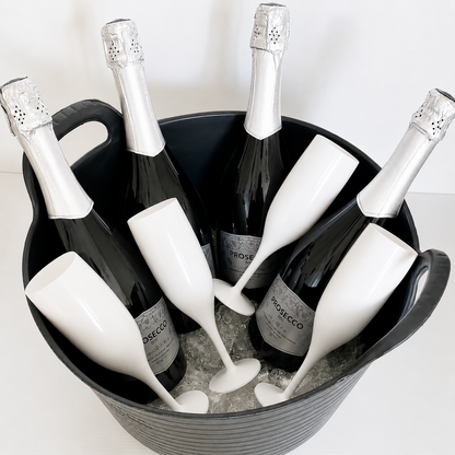 48 x White Reusable Plastic Prosecco Champagne Flutes 175ml 6oz