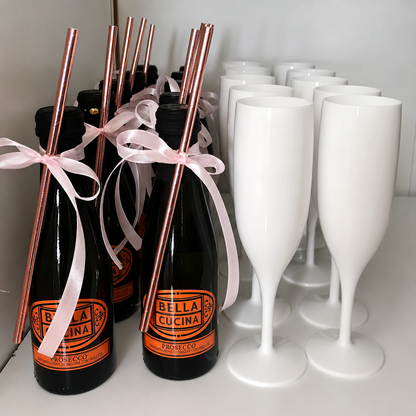 48 x White Reusable Plastic Prosecco Champagne Flutes 175ml 6oz