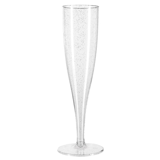 10 x Silver Glitter Plastic Prosecco Flutes 175ml 6oz