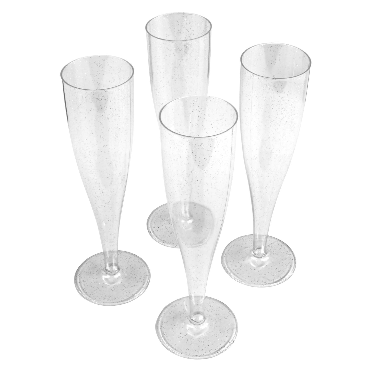 10 x Silver Glitter Plastic Prosecco Flutes 175ml 6oz