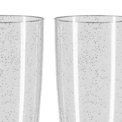 10 x Silver Glitter Plastic Prosecco Flutes 175ml 6oz