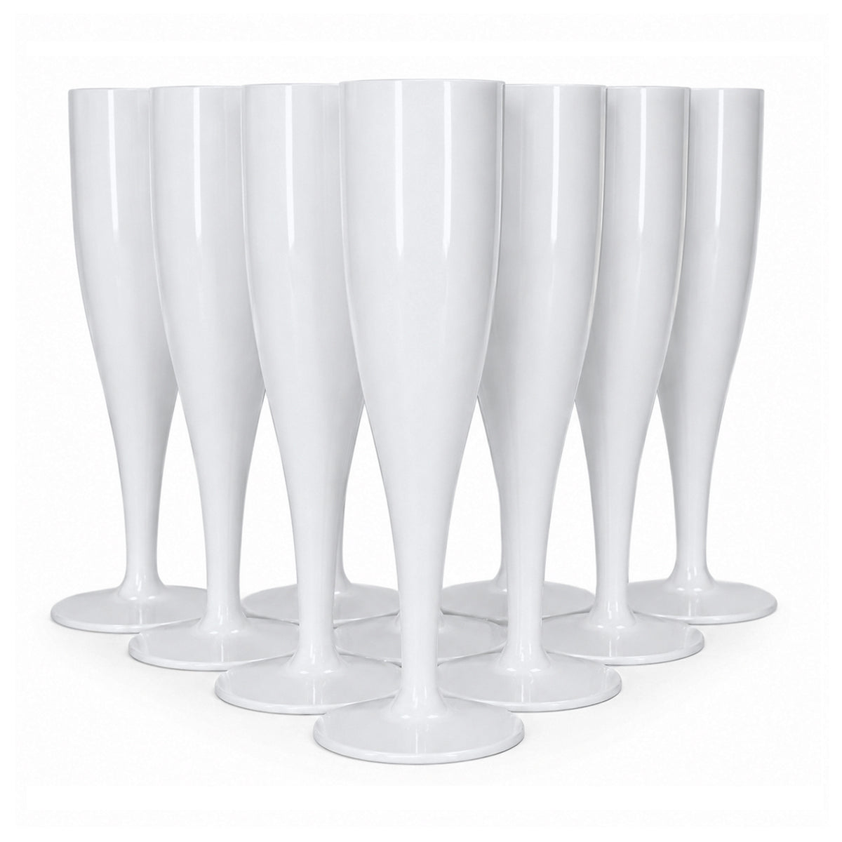 100 x White Biodegradable Plastic Prosecco Champagne Flutes 175ml 6oz