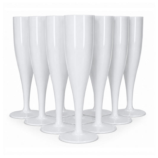 100 x White Biodegradable Plastic Prosecco Champagne Flutes 175ml 6oz