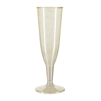 12 x Gold Glitter Plastic Prosecco Champagne Flutes 150ml