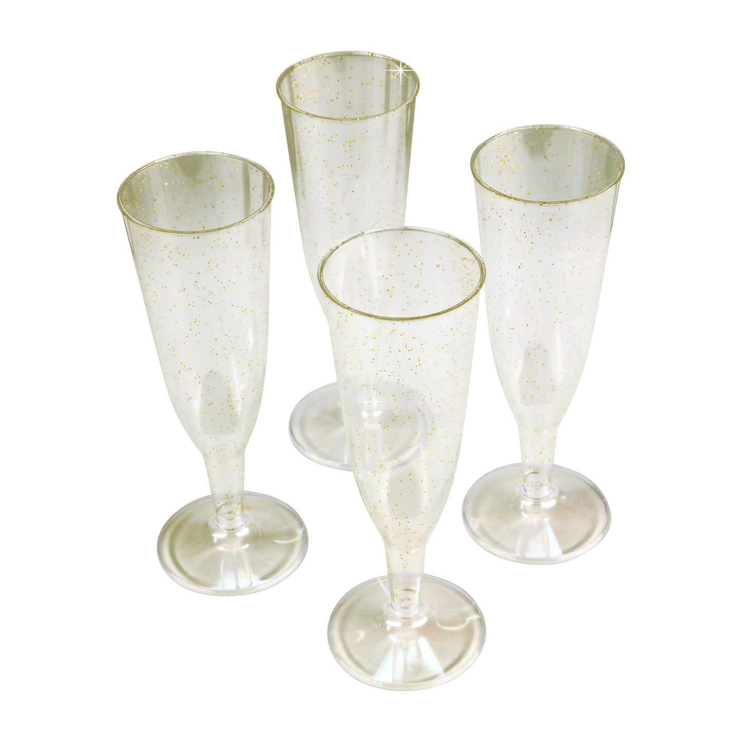 12 x Gold Glitter Plastic Prosecco Champagne Flutes 150ml