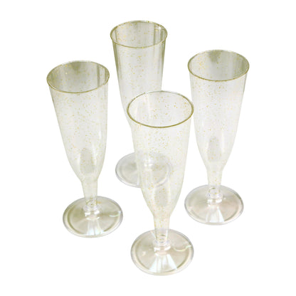 12 x Gold Glitter Plastic Prosecco Champagne Flutes 150ml
