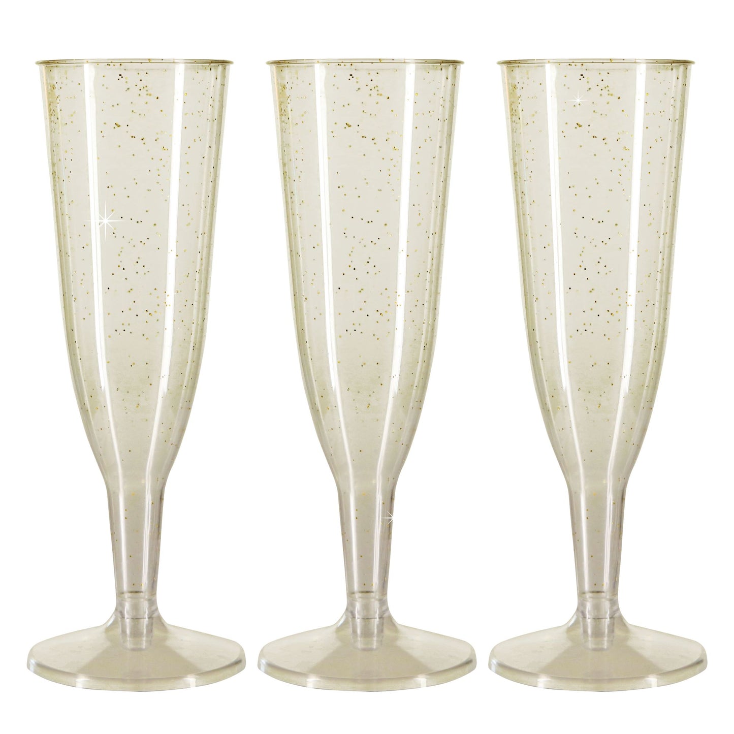 12 x Gold Glitter Plastic Prosecco Champagne Flutes 150ml
