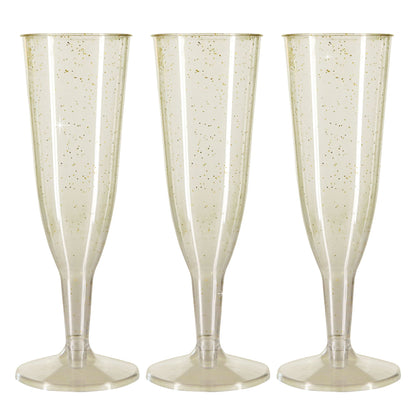 12 x Gold Glitter Plastic Prosecco Champagne Flutes 150ml