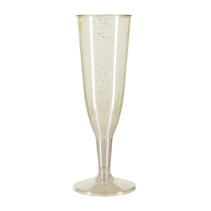 6 x Gold Glitter Plastic Disposable Prosecco Flutes 150ml